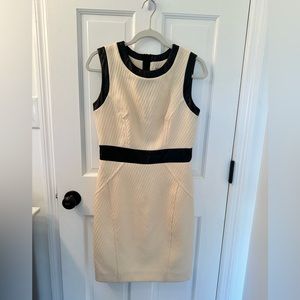 Milly Cream White and Black Leather Trim Wool Midi Dress size 8